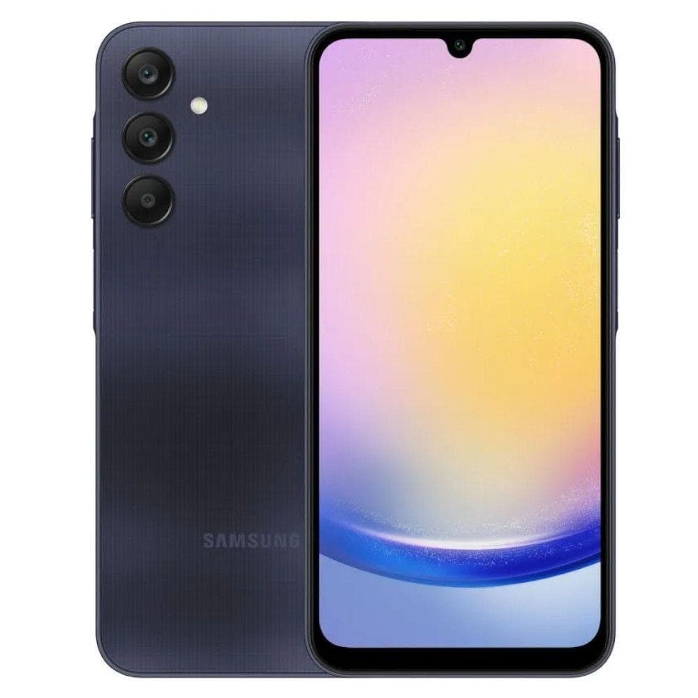Smartphone Samsung Galaxy A25 com câmera traseira tripla e logotipo Samsung