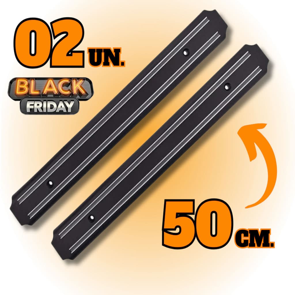 Kit 2 Barras Magnética 50cm Suporte Para Facas - Preto