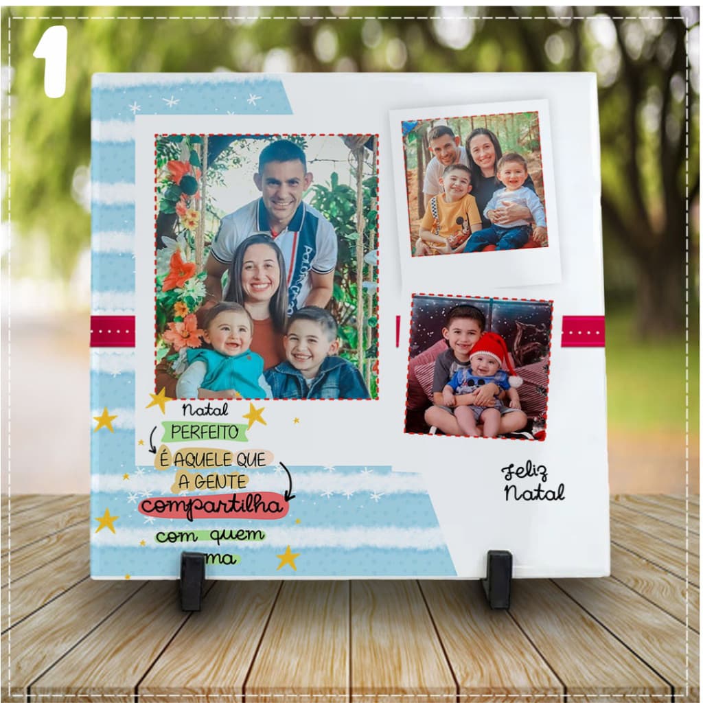 Presente de Natal com Foto. Azulejo Personalizado com Foto. Lembrança de Natal, Quadro com foto de família e amigos. Decoração natalina para casa