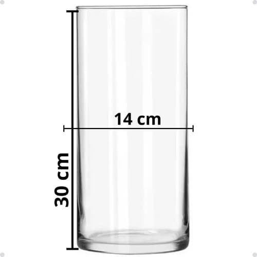 Vaso cilíndrico de vidro transparente 14x30 cm para decoração