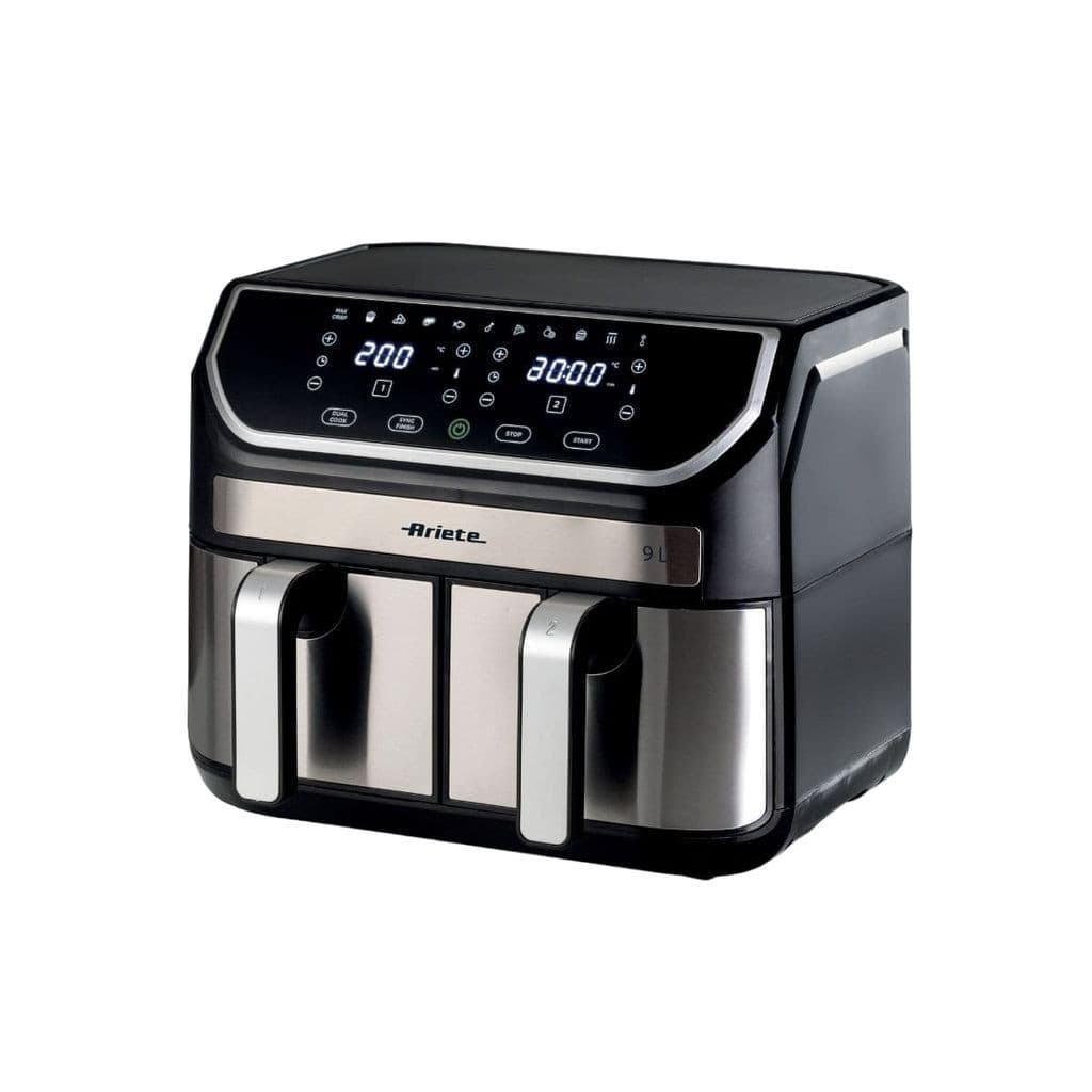Fritadeira Air Fryer Dupla 9 Litros 2100W 220V Ariete Preta com controles digitais e alças laterais