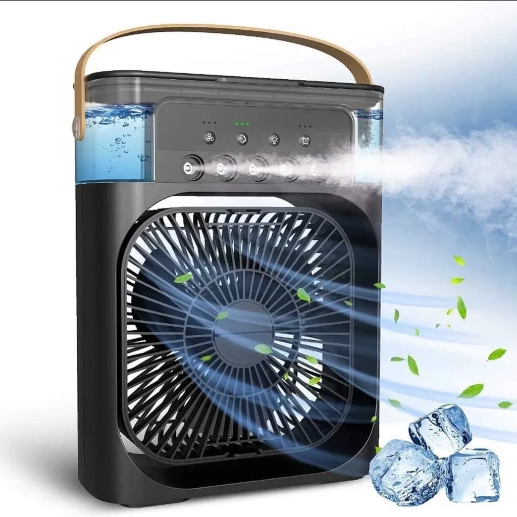 Mini ar condicionado portátil com ventilador, umidificador e resfriamento por gelo