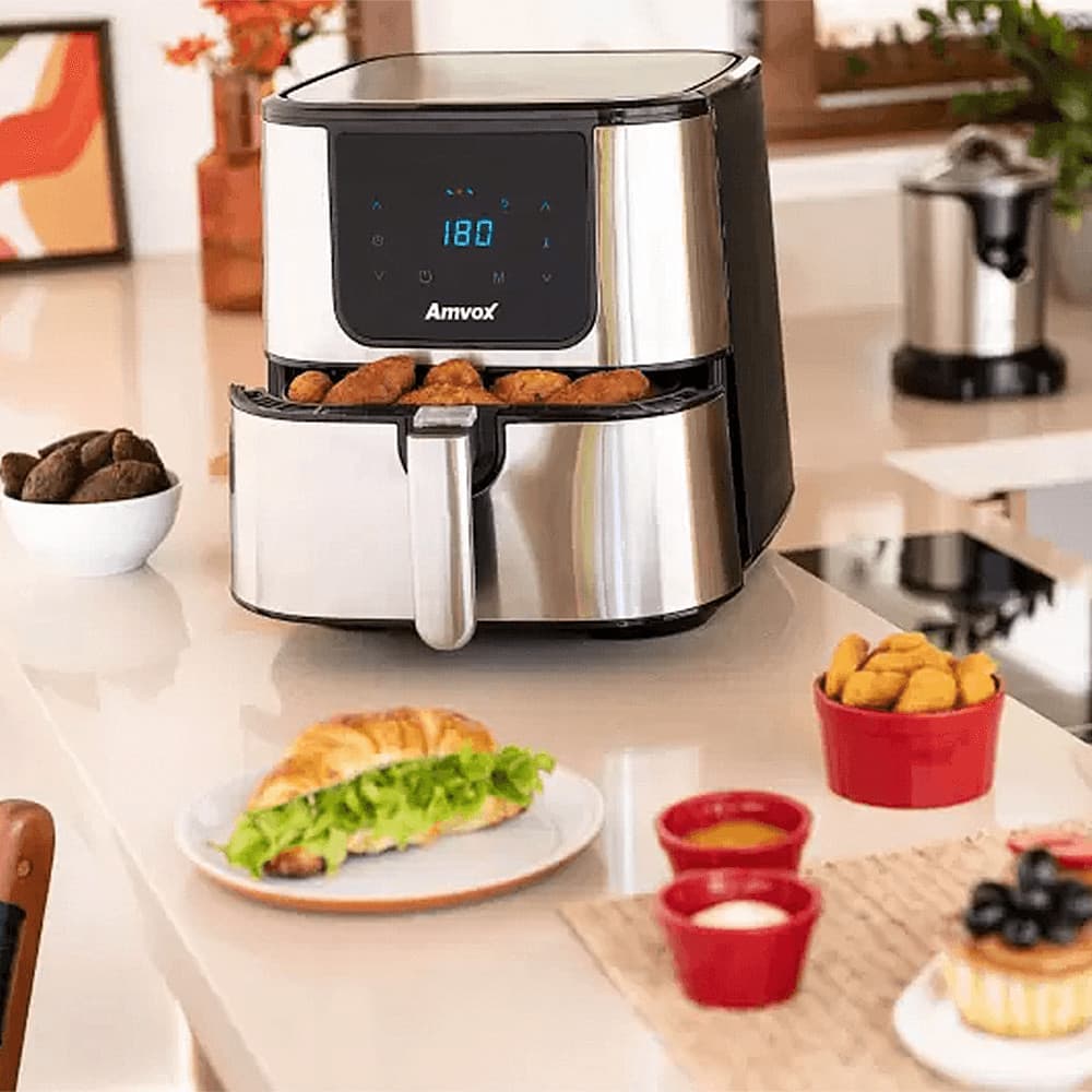 Fritadeira Elétrica Air Fryer Armvox 1700W 7 Litros Sem Óleo, Painel Digital em Aço Inox