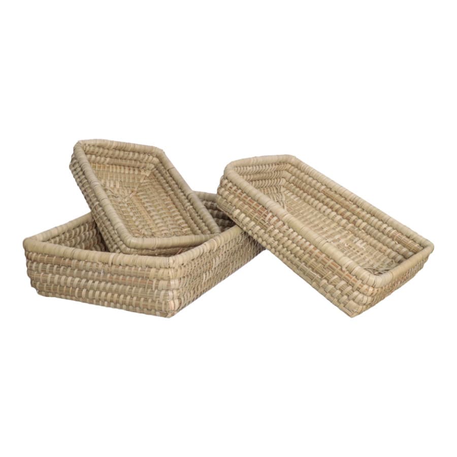 Conjunto 3 Cestos Organizador Retangular Multiuso Rattan Bambu Fibra Natural PMG