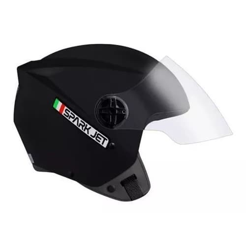 Capacete de moto Spark Jet preto brilhante e fosco com viseira transparente