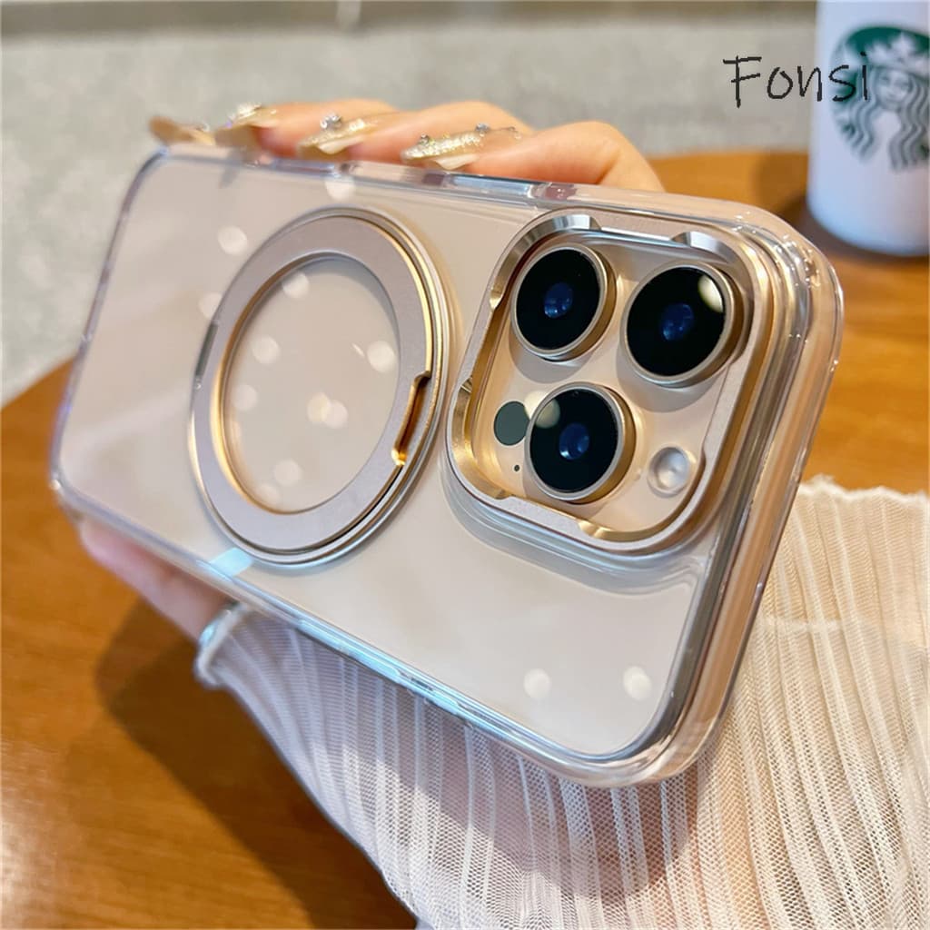 Capa transparente com kickstand rotativo para iPhone, marca Fonsi
