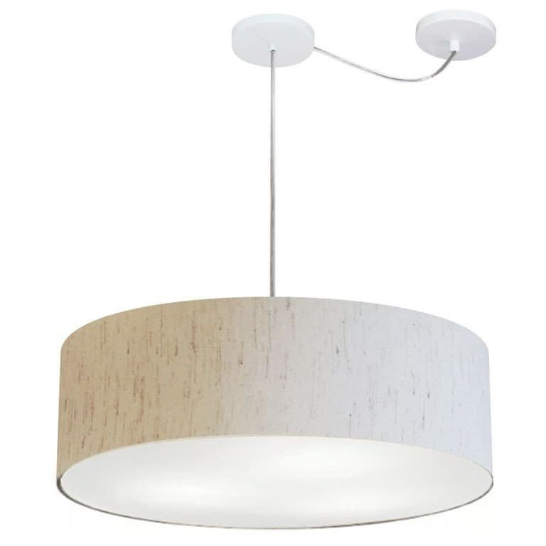Lustre Pendente Cilíndrico Com Desvio de Centro 50x15cm Vivare Md-4259 Cúpula em Tecido - Bivolt