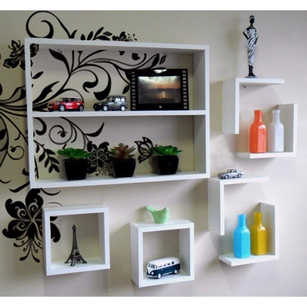Kit 7 Peças Nichos Cubo L Prateleira Mdf Branco