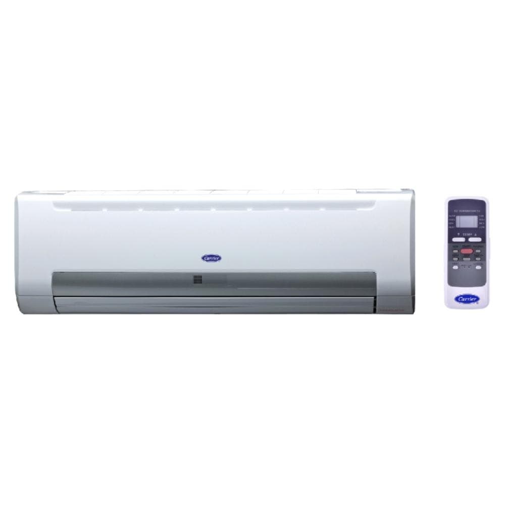 Ar condicionado de parede branco com controle remoto azul