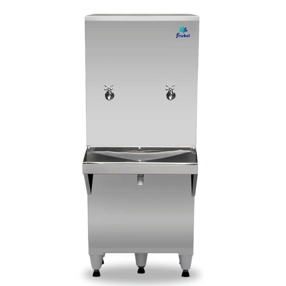 Bebedouro Industrial de Coluna Frisbel 50 Litros 1 Torneira Gelada e 1 Natural Inox - 220V