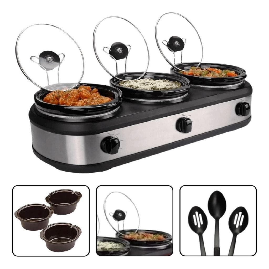 Panela elétrica triplo buffet rechaud com três cubas de 2,4 L, inoxidável, 110 V