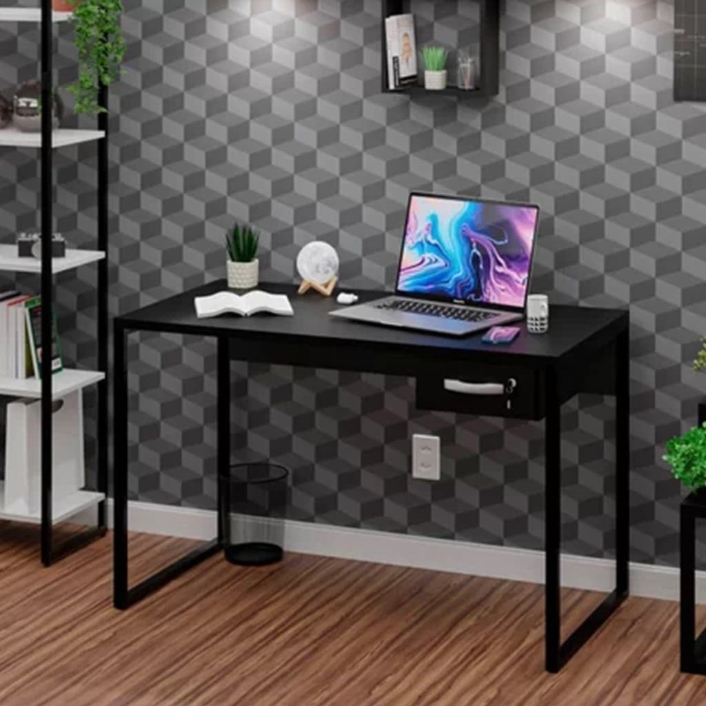 Escrivaninha Mesa Escritório Escrivaninha Diretor Estilo Industrial 120cm com Gaveta Preto