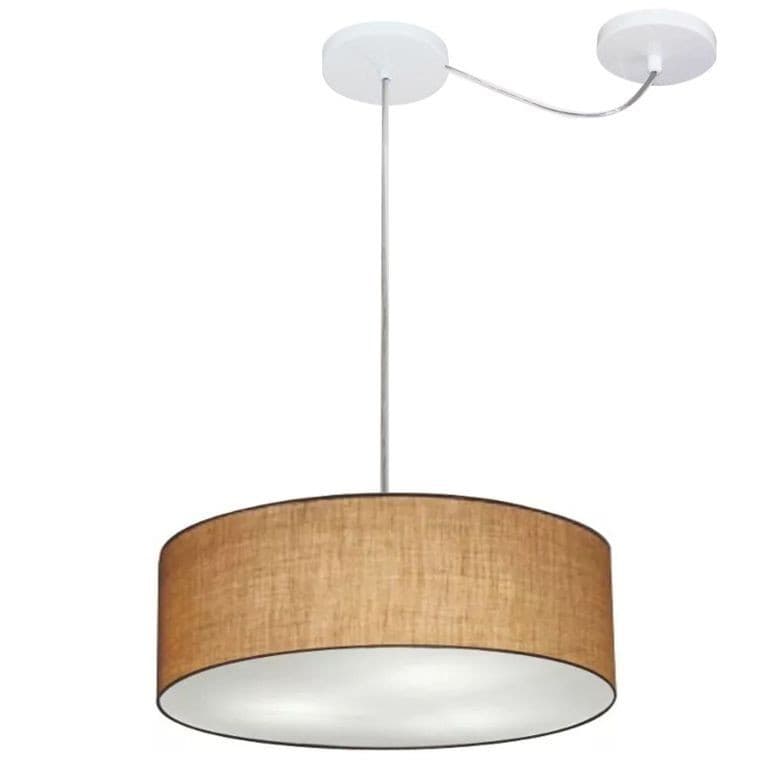 Luminária pendente cilíndrica Vivare Md-4255 com cúpula em tecido marrom e base branca