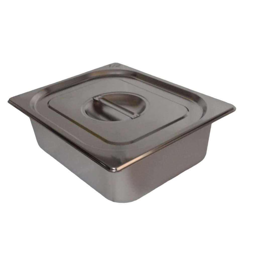 1 Cuba + 1 Tampa 1/2 100mm Gastronômica Gn Inox para Buffet Rechaud Restaurante Cozinha Doces Armanezamento de Alimentos