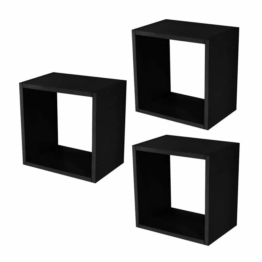 Kit 03 Nichos Decorativo 31x31x15 Prateleira Cubo Preto