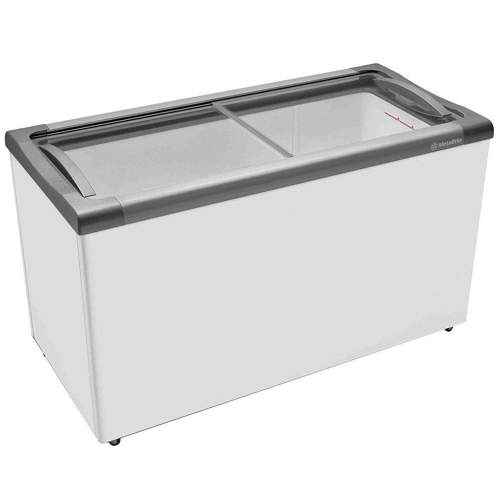 Freezer horizontal Metalfrio 399 litros NF40S branco com tampa de vidro e puxador cinza