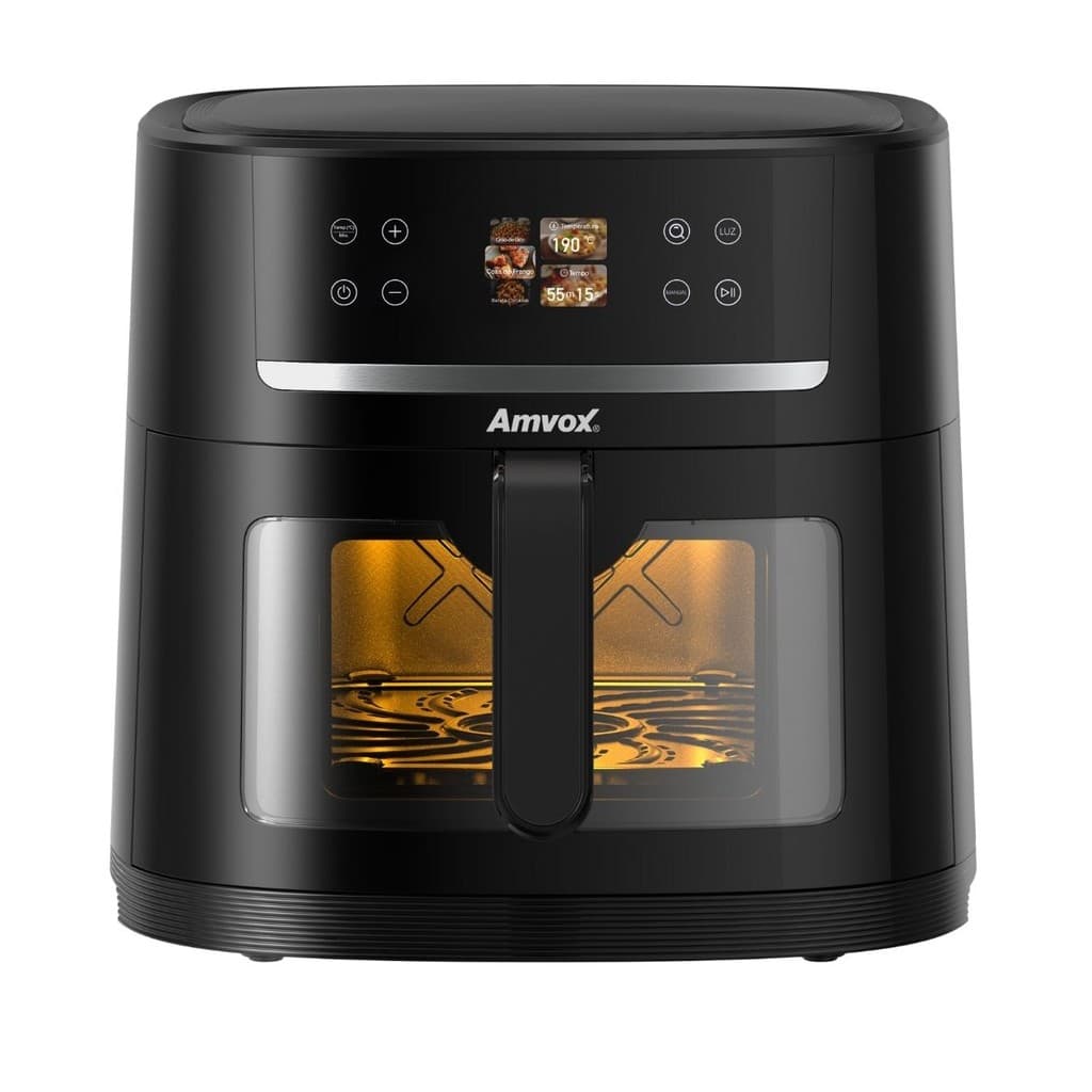 Fritadeira de ar Amvox ARF 1480, preta, 8L, 1700W, com display digital e controles frontais