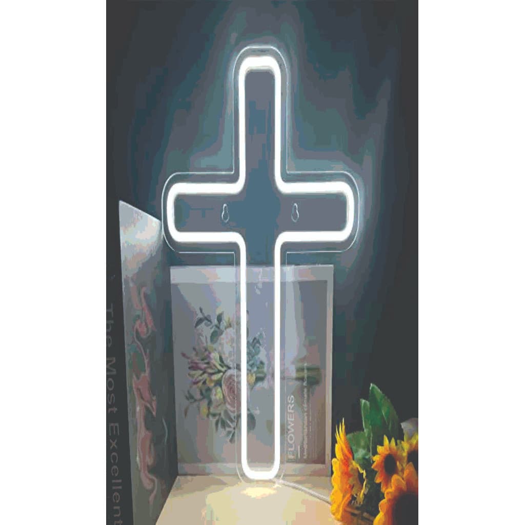 Led Neon Em Formato De Cruz 40cm X 20 Cm Crucifixo Neon Led