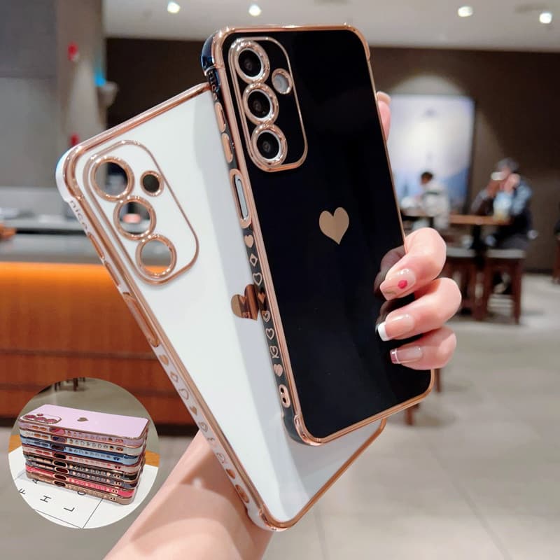 Luxo Amor Coração Lado Chapeamento Caso Para Samsung Galaxy A16 A15 A14 A13 A56 A36 A55 A35 A54 A34 A26 A25 A24 A23 5G M