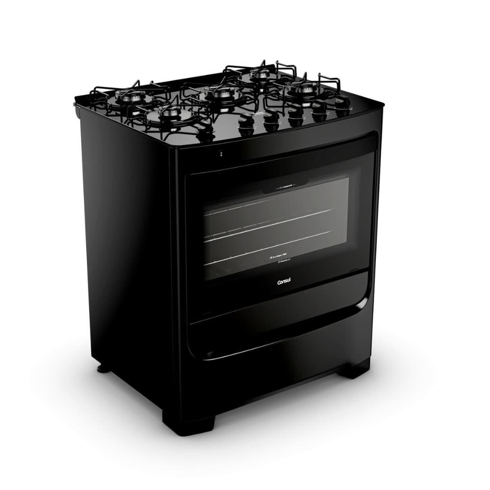 Fogão 5 Bocas Consul Mesa de Vidro CFS5VBE preto com porta de vidro