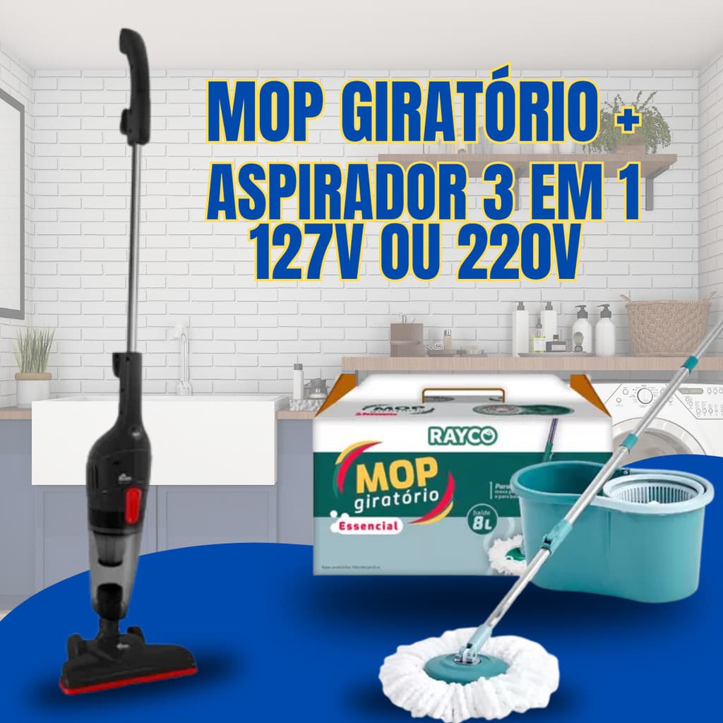 Mop giratório com balde e aspirador de pó 3 em 1 Rayco