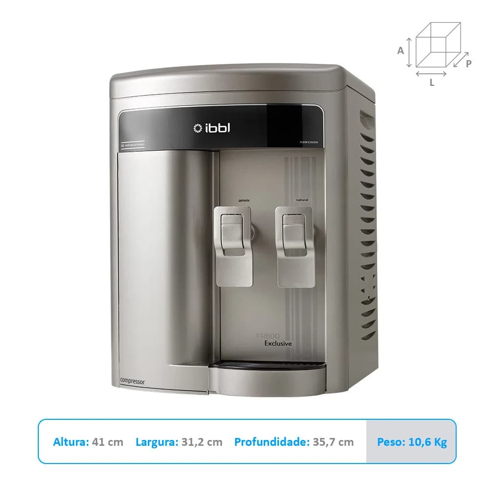 Purificador de Água Fria e Gelada FR600 Exclusive Prata IBBL com Compressor, aço inoxidável, 41x31,2x35,7 cm, 10,6 kg