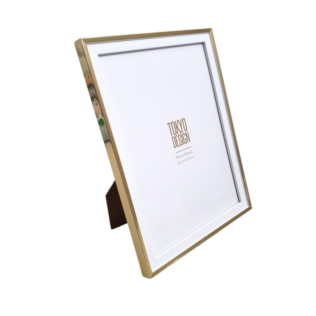Porta retrato minimalista dourado e branco para foto 15x20cm
