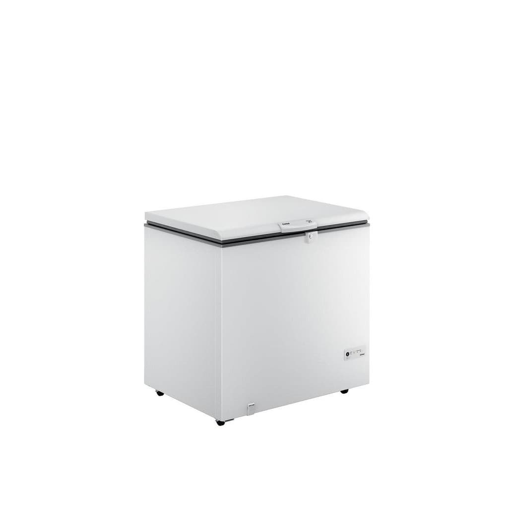 Freezer horizontal branco Consul 309 litros com tampa articulada e rodas, fundo branco