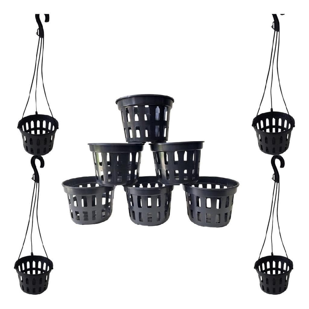 Kit 20 vasos suspensos pretos para plantas com suporte de hastes