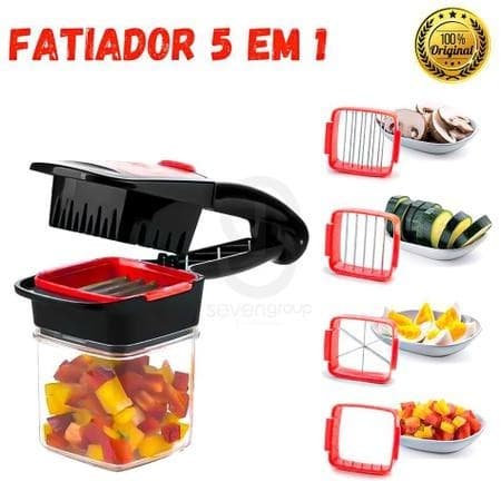 Cortador 5 em 1 para frutas, vegetais e legumes, preto e vermelho