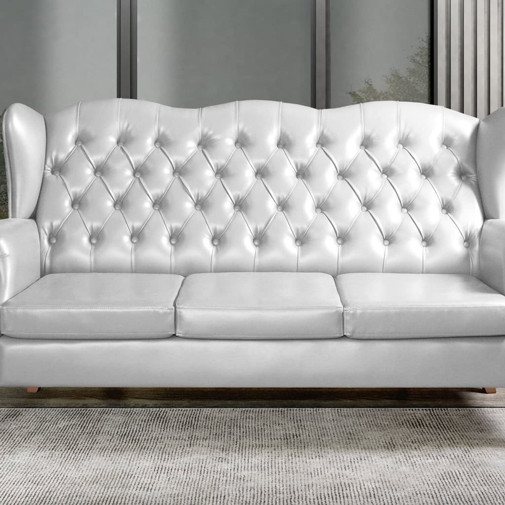 Sofá 3 Lugares Capitonê Vintage Imperador Chesterfield Branco Branco