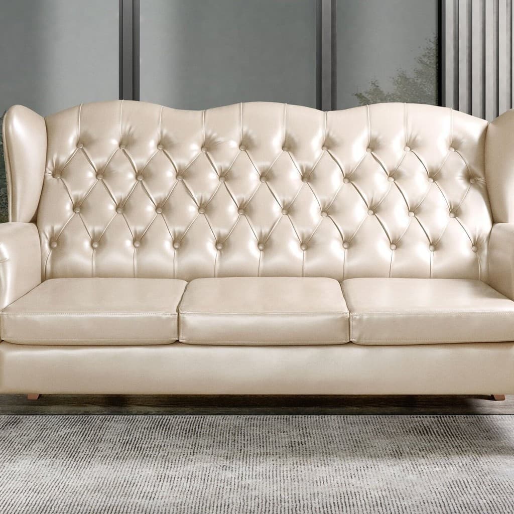 Sofá 3 Lugares Capitonê Vintage Imperador Chesterfield Bege Bege