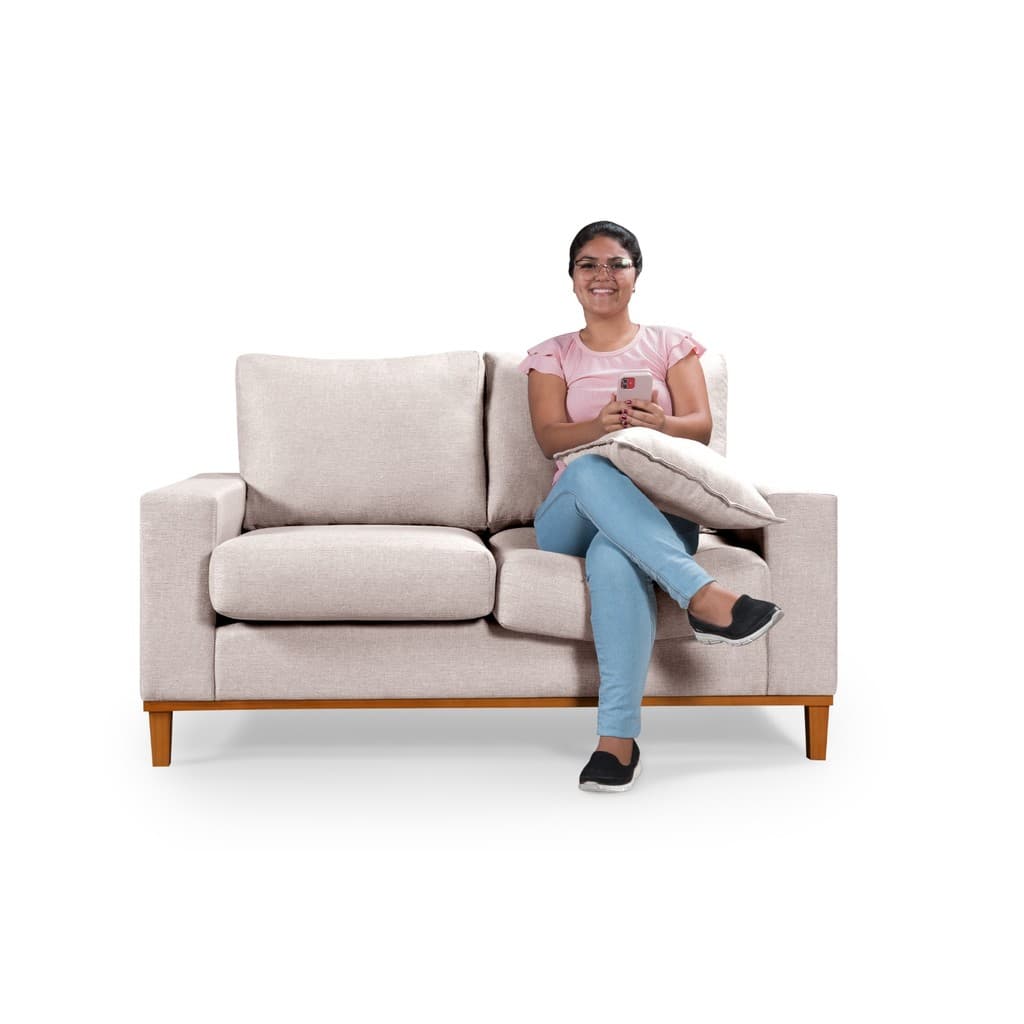 Sofa Living Istambul 2 Lugares Namoradeira em Linho Almofadas Soltas