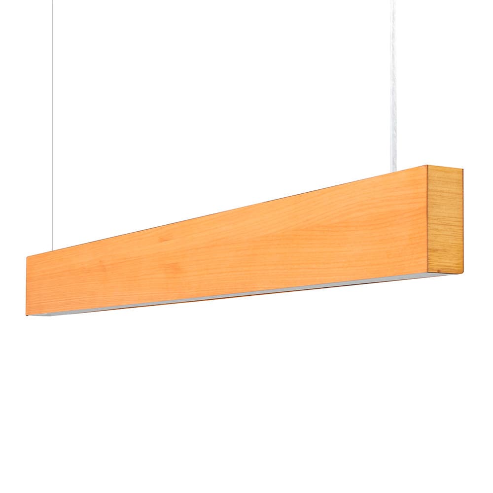 Luminária pendente retangular em madeira com LED integrado