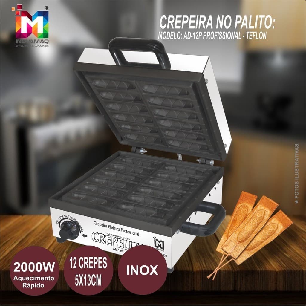 Máquina De Crepe No Palito Crepeira 12 cavidades - Teflon - Inovamaq