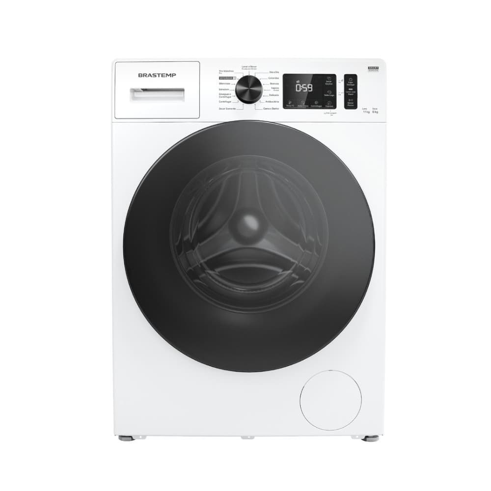 Máquina de lavar e secar Brastemp BNO11AB Smart Sensor 11kg, frontal, branca com detalhes pretos
