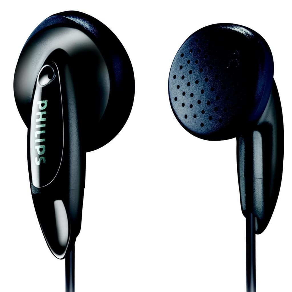 Fones de ouvido intra-auriculares pretos Philips, ventilação e logo visível