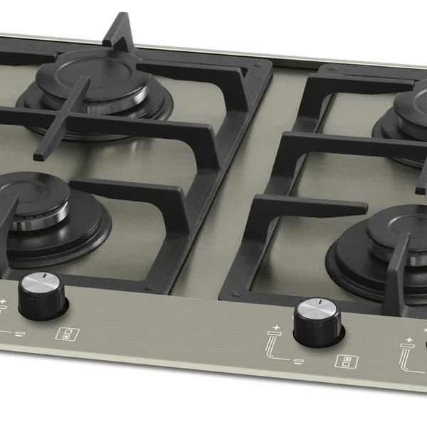 Cooktop Fischer 4 bocas em aço inoxidável escovado com fundo branco