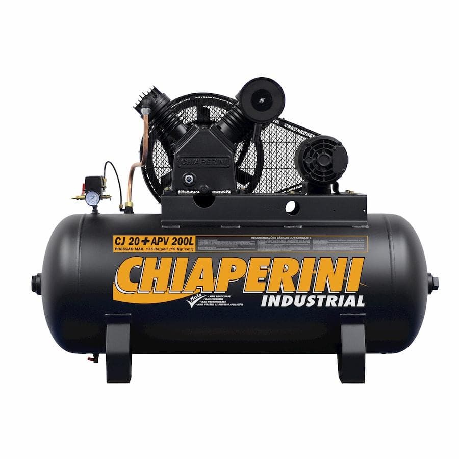 Compressor de Ar Alta Pressão Trifásico 5HP 200L Chiaperini em fundo branco