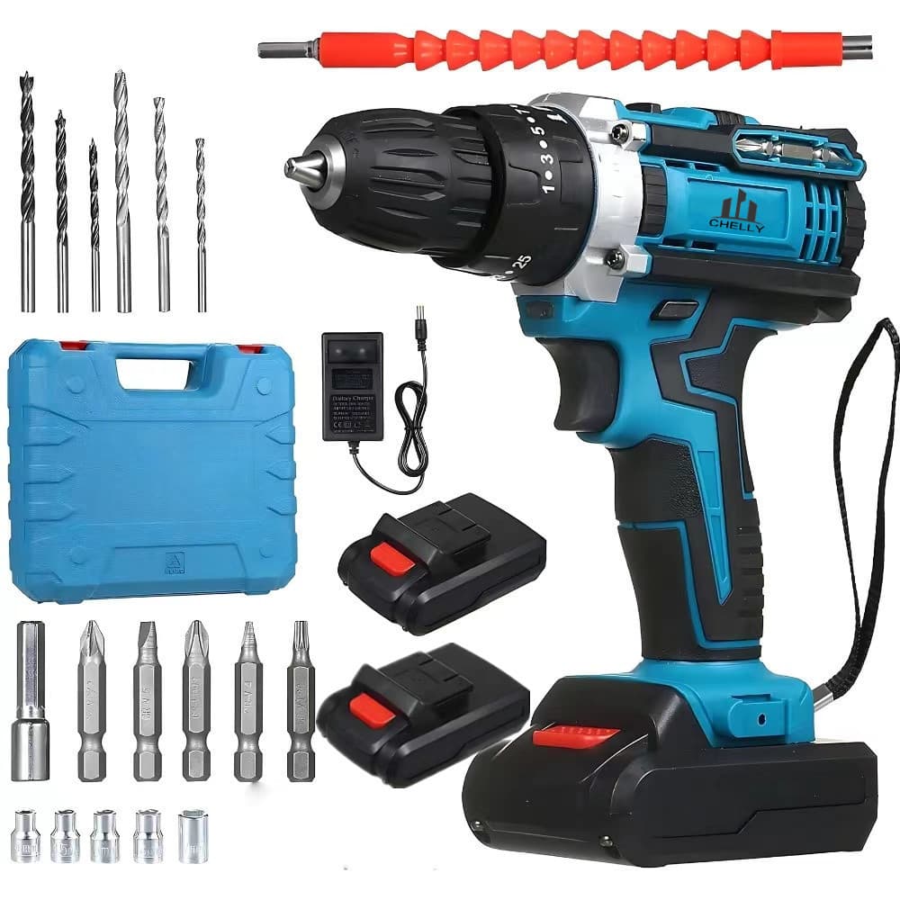 Parafusadeira Furadeira de Impacto à Bateria 36V -Pode ser carregado kit de brocas e bits Furadeira Parafusadeira 3/8"