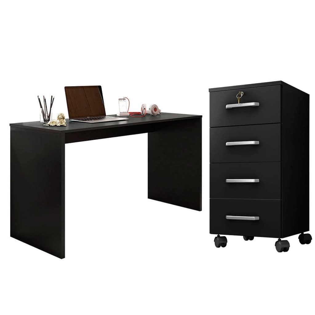 Mesa/Escrivaninha para Computador e Notebook com Gaveteiro 4 Gavetas com Rodízios Preto