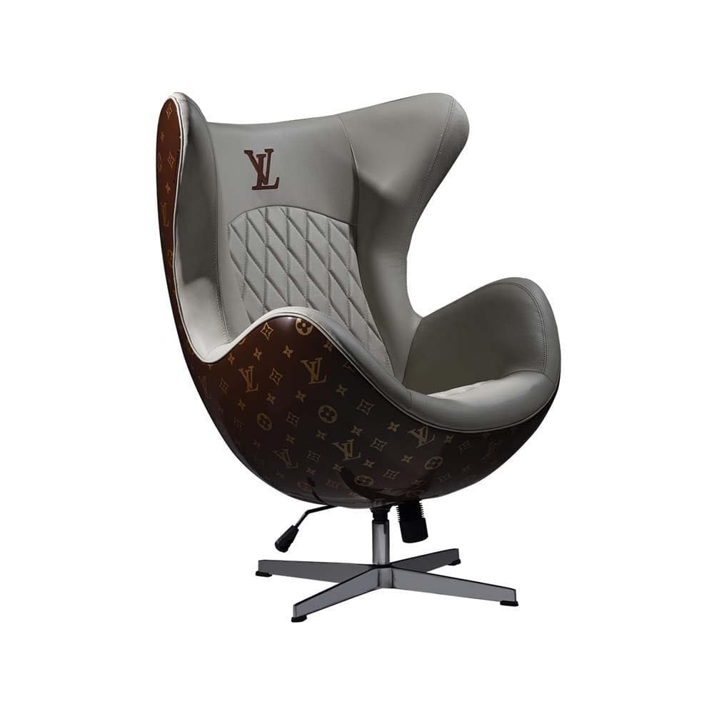 Poltrona Decorativa Egg Chair LV Branco/Marsala G53 - Gran Belo