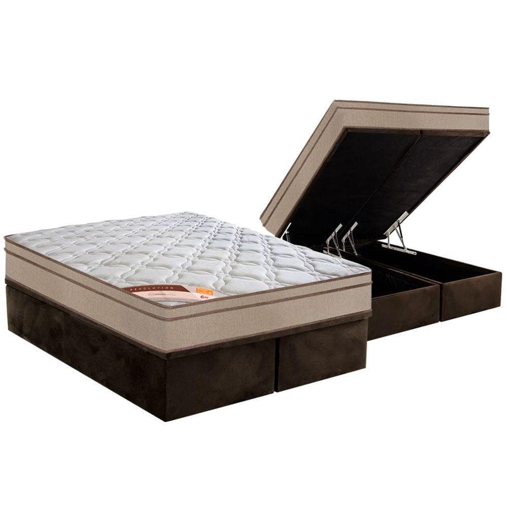 Conjunto Box Baú King: Colchão Molas Castor Pocket Revolution Híbrido + Base CRC Suede Brown(193x203)
