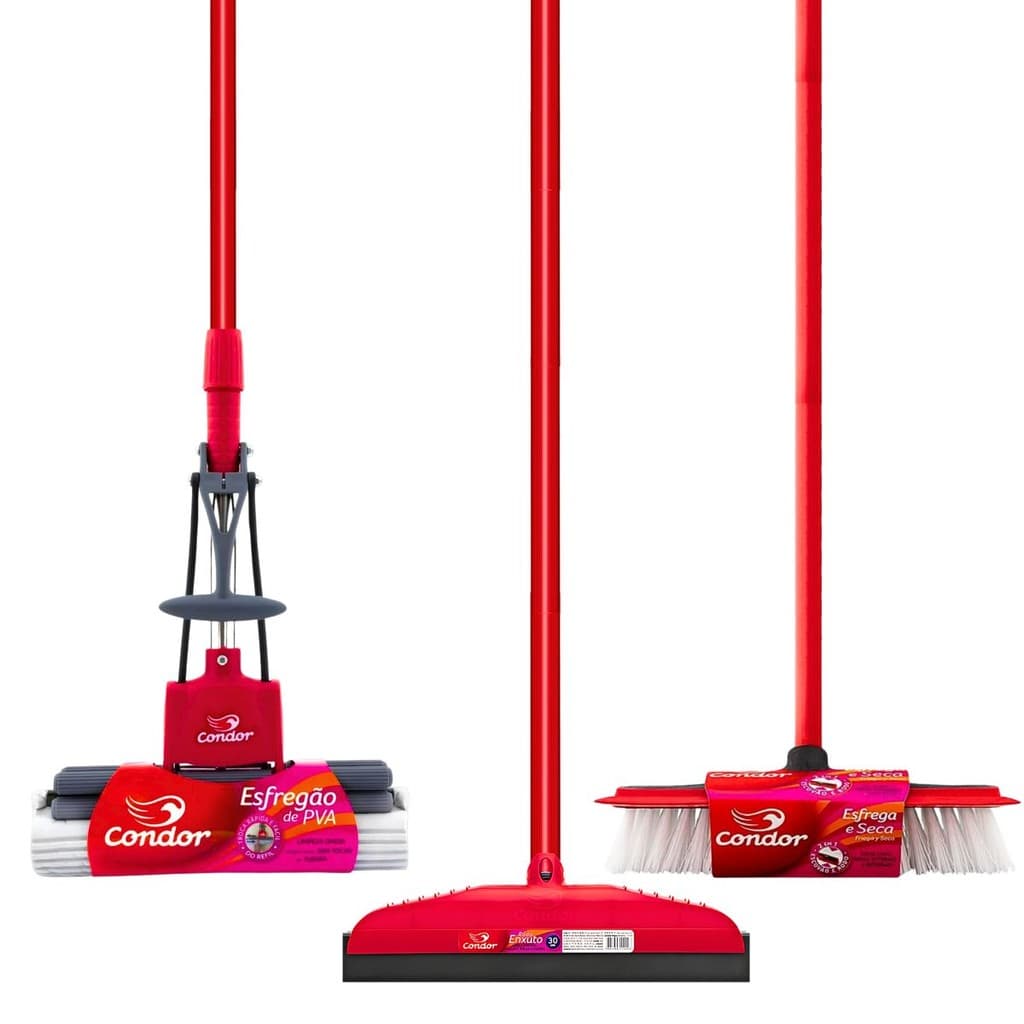 Kit Limpeza Completo 1 Mop Autolimpante 1 Rodo Esfrega Seca 1 Rodo 30cm Com Cabo Qualidade Condor