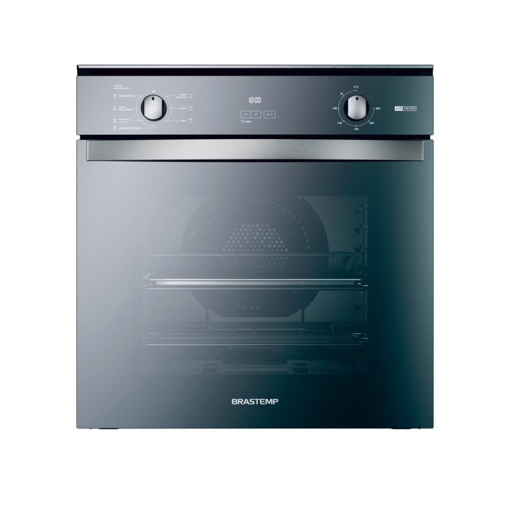 Forno elétrico de embutir Brastemp BOF84AR Air Fryer 84L preto com porta aberta