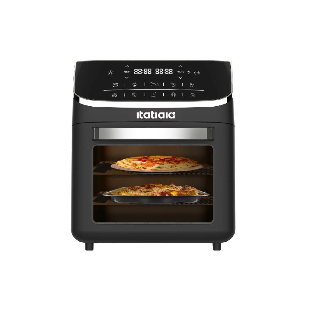 Fritadeira Air Fryer Itatiaia Forno 12l Afita1004 preta com pizza