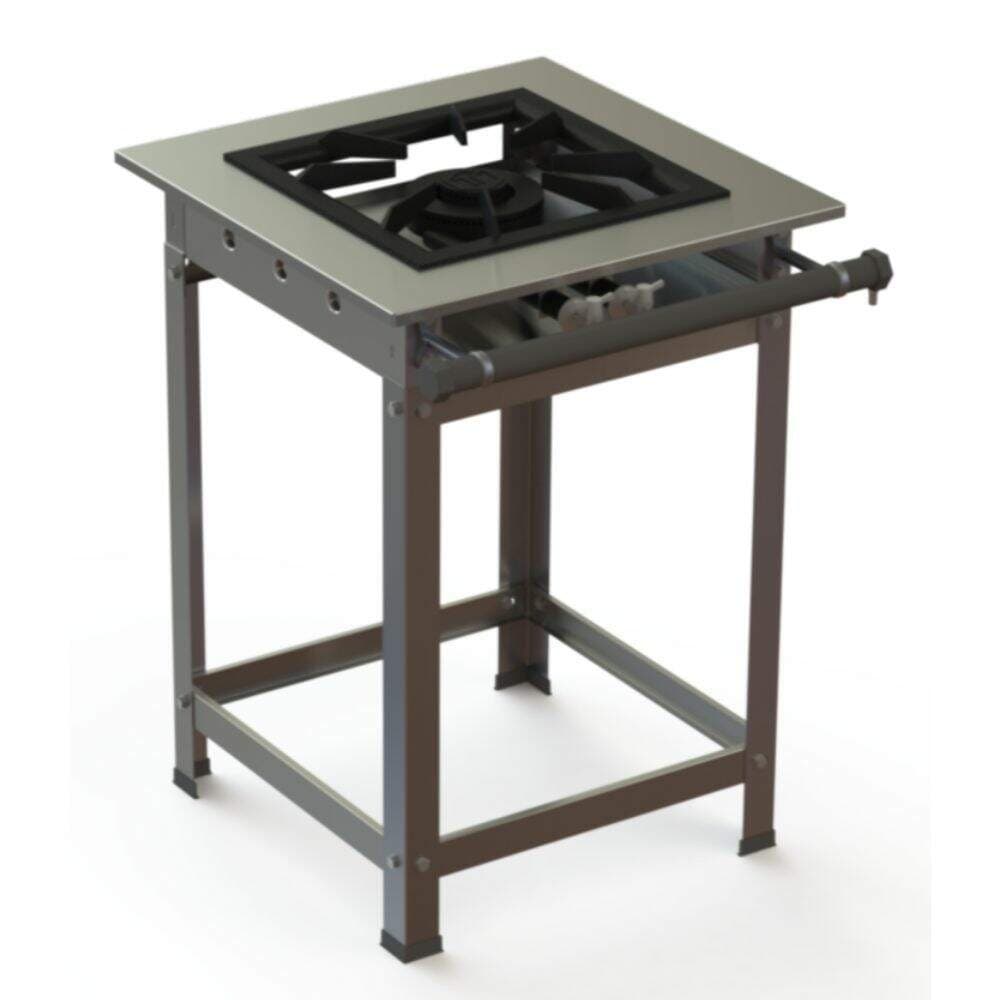 Fogão industrial inox 40x40 P10 uma boca baixa pressão JS Martins