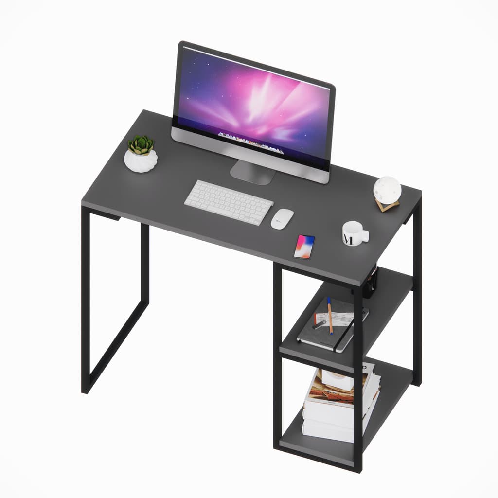 Escrivaninha Mesa Prateleira MDF 90 CM Cinza Moderna Home Office Quarto Estudo Computador Notebook