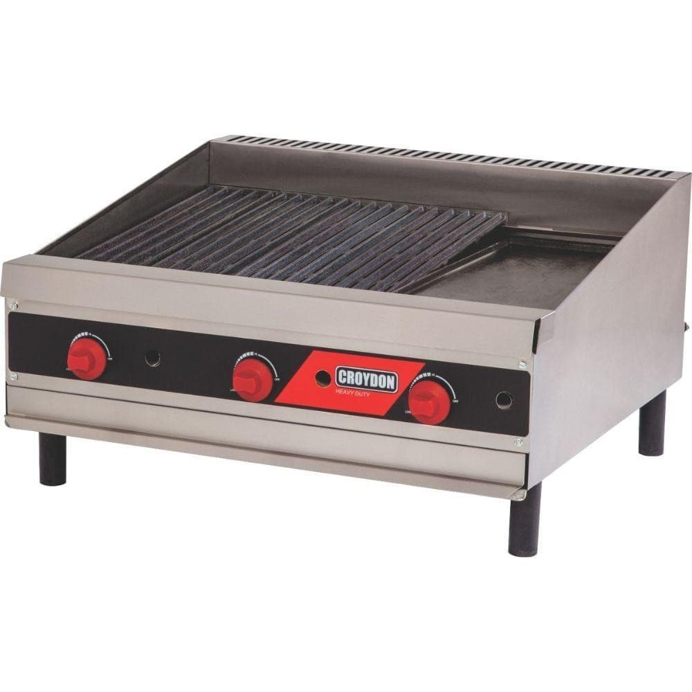 Char Broiler a Gás 74x47 Croydon em Aço Inox com Grelha e Botões Vermelhos