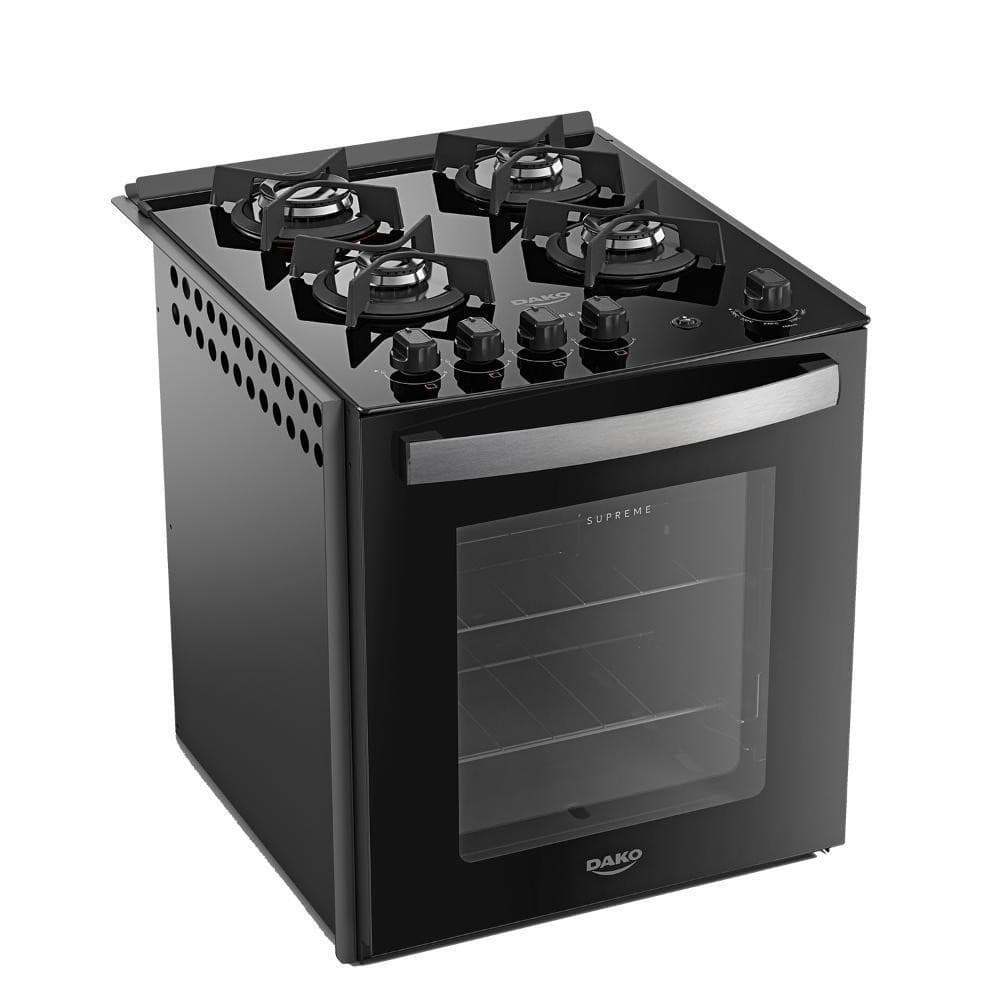 Fogão de Embutir 4 Bocas Preto com Mesa de Vidro Dako Bivolt